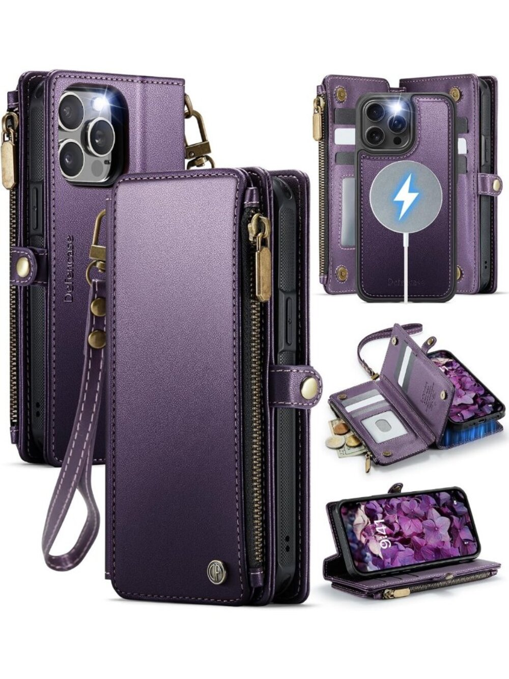 Stylish Purple iPhone 12 Pro Max Wallet Case, MagSafe Compatible, Slim & Durable